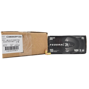 FEDERAL BLACK PACK 380 AUTO 95 GRAIN FULL METAL JACKET AMMUNITION 800 rd CASE (4x200rd Boxes) - Federal