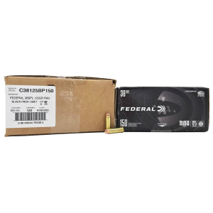 FEDERAL BLACK PACK 38 SPECIAL 125 GRAIN FULL METAL JACKET AMMUNITION 600 rd CASE (4x150rd Boxes) - Federal