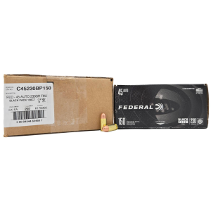 FEDERAL BLACK PACK 45 ACP 230 GRAIN FULL METAL JACKET AMMUNITION 600rd CASE (4x150rd Boxes) - Federal