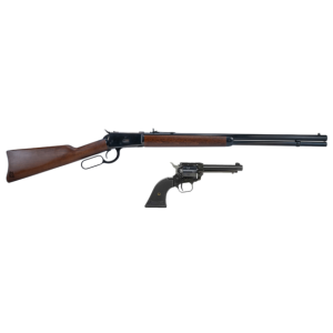 Heritage Mfg 92 Ranch Hand 44 Mag 12rd 24 Black Polished Octagon Barrel Black Polished Alloy Steel ReceiverFixed Hardwood Stock Rough Rider 22LR 6rd 475 Barrel Black Revolver Bundle