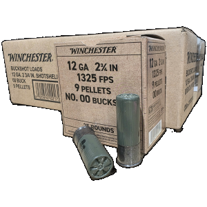 Winchester Military Grade 12ga 2.75, 00 Buckshot, 9 Pellets, 1325fps, 250rd Case