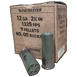 Winchester Military Grade 12ga 2.75, 00 Buckshot, 9 Pellets, 1325fps, 25rd Box