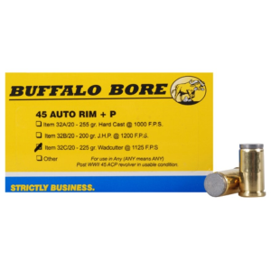 Buffalo Bore Ammunition 32C/20 Pistol 45 Auto Rim +P 225 gr Wadcutter (WC) 20 Bx/ 12 Cs