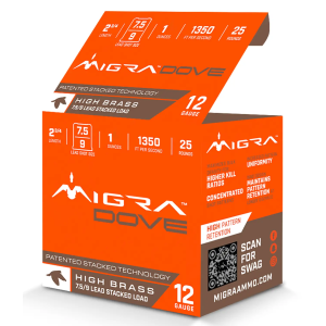 Migra Ammunitions M12LF7.59 Dove 12Gauge 2 3/4 1oz 7.5/9Shot 25 Per Box/10 Case