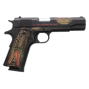 Tisas Arms 10100518AA1 1911 Spartan Full Size 45 ACP 7+1 5 Distressed Multi-Color Cerakote Serrated Slide & Carbon Steel Frame w/Beavertail, Aluminum Cerakote w/Engraving Grip