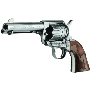 Pietta PFI45CP434EW Cowpoke 45 Colt (Long Colt) 6 Shot 4.75 Nickel Barrel, Nickel Engraved Cylinder & Frame, Cowhide Walnut Engraved Grip, Exposed Hammer