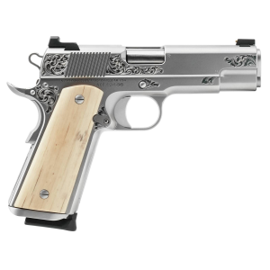 Nighthawk Custom VIP Commander 9mm 10rd 425 Match Barrel Hand Engraved Mammoth Bark Grips Silver Stainless Pistol