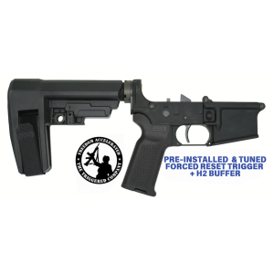 White Label Armory Stampede AR15 Complete Lower Receiver  SBA6 Pistol Brace 3Position Disruptor Forced Reset Trigger  H2 Buffer