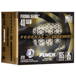 Federal APD40P1 Personal Defense Punch 40 S&W 165 gr Jacketed Hollow Point (JHP) 20 Bx/ 10 Cs