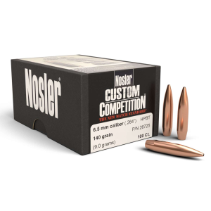 Nosler 26725 Custom Competition  6.5 Creedmoor .264 140 gr Hollow Point Boat Tail (HPBT) 100 Per Box - Nosler