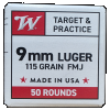 Winchester Target &amp; Practice 9mm, 115gr FMJ, 50rd Box