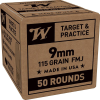 Winchester Service Grade Target &amp; Practice 9mm, 115gr FMJ, 50rd Box