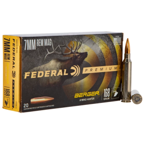 Federal Ammo 7mm RemMag 168gr Berger Hybrid Hunter 20bx Rifle Ammunition