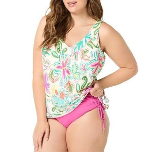 Women's Coco Reef Core V-Neck Underwire Swim Tankini Misses 38DD Solstice Bloom
