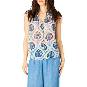 Women's Dex Clothing Tie Notch Neck Tank Top Small Blue