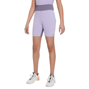Girls' Nike One Dri-FIT Ribbed Biker Shorts Medium Hydrangeas/Daybreak