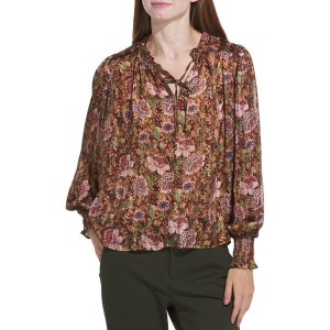 Women's DRESS FORUM Florals Long Sleeve Blouse Small Brown Multi