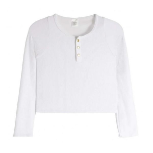 Girls' Suzette Ribbed Long Sleeve Henley M/L White