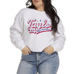 Women's Precision Apparel Taylor For President Crop Crewneck Sweatshirt Small White