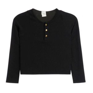 Girls' Suzette Ribbed Long Sleeve Henley M/L Black
