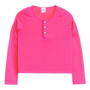 Girls' Suzette Ribbed Long Sleeve Henley S/M Azalea