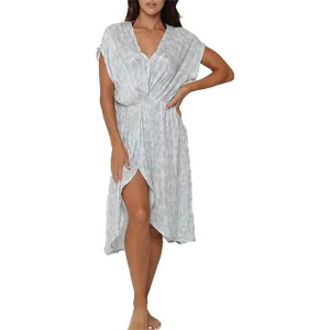 Women's J Valdi Twist Midi Lagoon Dress Swim Cover Up Medium Blue