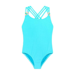 Girls' Beach Lingo Candy Girl Pony Bead One Piece Swimsuit 10 Retro Blue