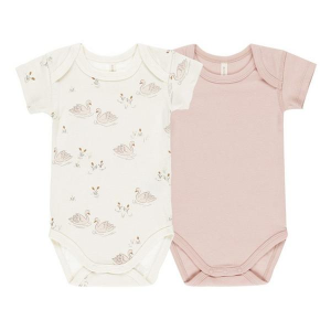 Girls' Quincy Mae Short Sleeve Onesie 12/18 mo. Swans/Bubblegum