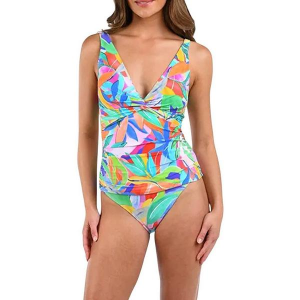 Women's La Blanca V-Neck Twist Front Swim Tankini Contemporary 14 Tropi-flage multi