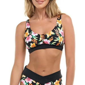 Women's Skye Carolyne Swim Bikini Top Contemporary Small Black/ Plumeria