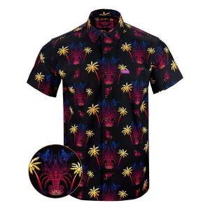 Men's Retro Rifle Lobster Button Down Button Up Shirt Medium Black