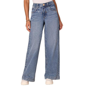 Women's Democracy "Ab"solution Skyrise Drawstring Waistband Wide Leg Jeans Mid Blue 2 32