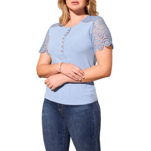 Women's Tribal Lace Accent Henley Small Scuba Blue