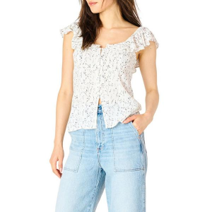 Women's Dex Clothing Patterned Flutter Sleeve Scoop Neck Tank Top Small White Black