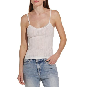 Women's Double Zero Lace Trim Bow Scoop Neck Tank Top Large White