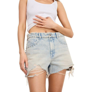 Women's GOOD AMERICAN Good 90s Studded Jean Shorts 12 Indigo