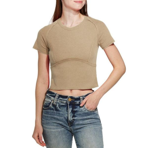 Women's Double Zero Rib Knit Crop Top Large Mocha