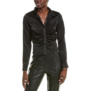 Women's Sage The Label Aphrodite Shirred Long Sleeve Button Up Shirt Small Black