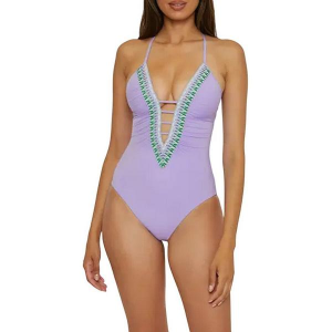 Women's Becca Clare Fiesta Plunge One Piece Swimsuit Contemporary Large Bellflower