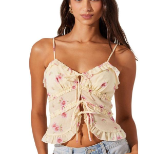 Women's ASTR The Label Islah Floral Tie-Front V-Neck Tank Top Medium Pink Floral