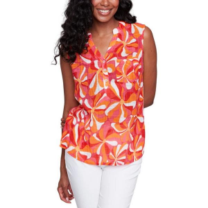 Women's Charlie B Printed Cotton Gauze Sleeveless Henley Small Groovy