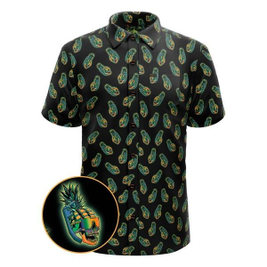 Men's Retro Rifle Numb Skull Button Up Shirt Medium Black