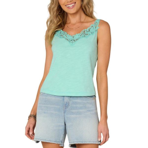 Women's Democracy Crochet Detailing V-Neck Tank Top Medium Light Turquoise