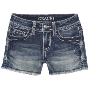 Girls' Grace In LA Embroidered Pocket Jean Shorts 14 Med Wash