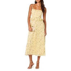Women's ASTR The Label Emerys Pleated Floral Maxi Dress Small Yellow Floral