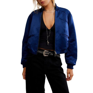 Women's Free People Ellie Satin Bomber Jacket XSmall Cosmic