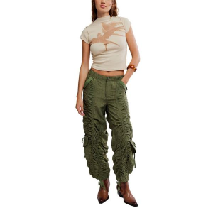Women's Free People Scorpio Shirred Mid-Rise Cargo Pants Medium Lichen Capri