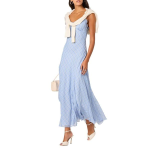 Women's ASTR The Label Maeryn Maxi Dress Medium Blue Plaid
