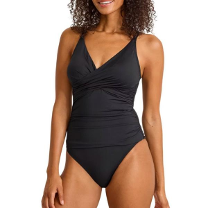 Women's Tommy Bahama Pearl Cross-Front V-Neck One Piece Swimsuit Misses 12 Black