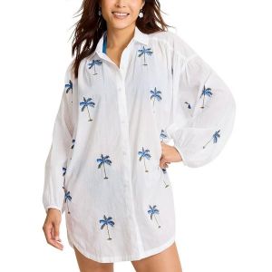 Women's Tommy Bahama Catalina Coast Palm Boyfriend Shirt Swim Cover Up Large White